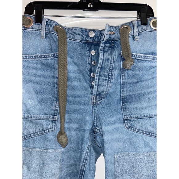 Free People Women’s Moxie Barrel Jeans size 26 NWOT Rope Belt Patched Distressed - Picture 4 of 9